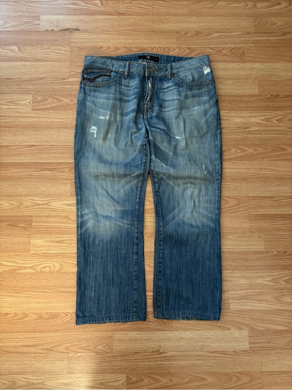 Vintage Y2K Men's Washed Blue Jeans - Casual Straight Fit